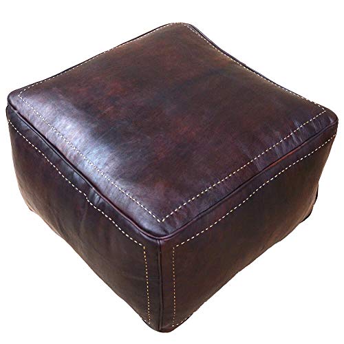 Orientalisches Sitzkissen Quadratisch Braun mit Naht Sitzpouf Pouf Sitzwüfel Hocker 50x50 cm | inklusive Füllung | Handgefertigt in Marokko Vintage Design | ECHTES Leder von L´orient - Das Tor zum Orient / Generisch