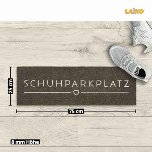 LA KO Waschbare Fußmatte 25 x 75 cm - hochwertig Bedruckte Fußmatte aus Deutschland - Türmatten mit modernem Design (braun_Schuhparkplatz) von LA KO