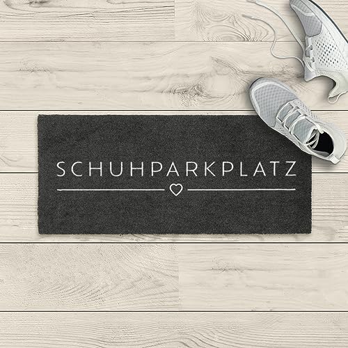 LA KO Waschbare Fußmatte 33 x 75 cm - hochwertig Bedruckte Fußmatte aus Deutschland - Türmatten mit modernem Design (anthrazit_Schuhparkplatz) von LA KO