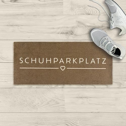 LA KO Waschbare Fußmatte 33 x 75 cm - hochwertig Bedruckte Fußmatte aus Deutschland - Türmatten mit modernem Design (braun_Schuhparkplatz) von LA KO