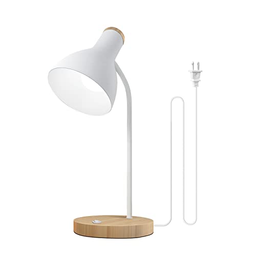 LALISU Tischlampe Basic LED Leselampe im Klassichen Holz-Design, Schreibtischlampe Augenschutz Tageslichtlampe, Verstellbarem Arm (Weiß) von LALISU