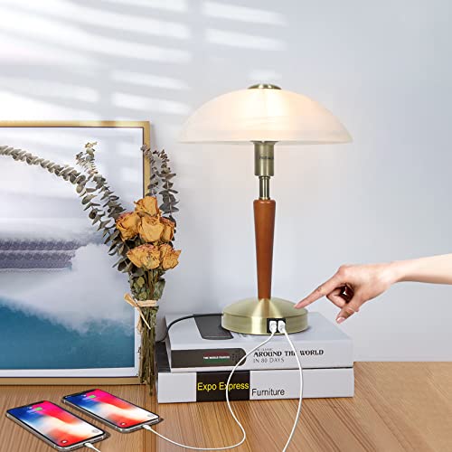 LALISU Tischleuchte mit Touchdimmer in Messing matt, Touch-Me-Funktion(3 Helligkeitsstufen), Glas alabasterfarbig weiß, Nachttischlampe für Schlafzimmer Wohnzimmer Büro (Bronze-01) von LALISU