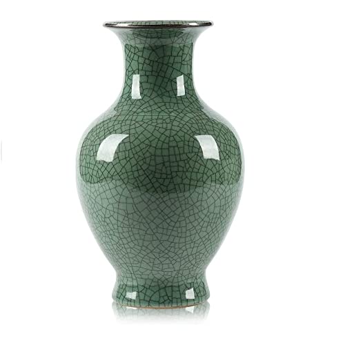 Chinesische Keramik Kunst Handgemachte Antike Eis Crack Glasur Vasen Große China Porzellan Blume Flasche Vase für Heimdekoration (Grün)… von LANLONG