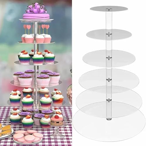 Cupcake-Ständer mit 6 Etagen, rund, Acryl, 51 cm hoch, abgestufter Tablettständer, Cupcake-Turm, transparenter Dessertständer, Gebäckturm für Hochzeit, Party, Babyparty, Geburtstag von LANLONG