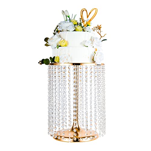 Hochzeitstortenständer für Desserttisch, 30 cm, goldfarbene Kristallanhänger, Metall-Kuchenständer, dient als runder Dessert-Cupcake-Display-Teller, 40 cm hoch (Gold) von LANLONG