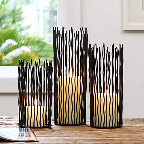 Iron Willow Kerzenhalter Set von 3, Metall schwarz Säule Kerzenhalter für Tisch Canterpieces Moderne Kerzenhalter für Dinner Room Tabletop, Home Decoration, Indoor, Outdoor Decor von LANLONG