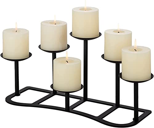 Kamin-Kerzenhalter für Stumpenkerzen, schwarzes Eisen, 6 Kerzenständer, matt, Stumpenkerzenhalter für Boden, Tisch, Tafelaufsatz von LANLONG