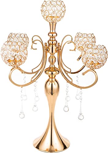 Kerzenhalter mit 5 Armen, goldfarben, 65 cm hoch, für Tischdekoration, elegantes Design, Hochzeitsgeschenke von LANLONG