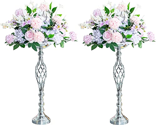 ANLONG 2 Stück Silber Metall Kerzenhalter Road Lead Tisch Mittelsäule Kerzenhalter Für Hochzeit Kerzenhalter Vase von LANLONG