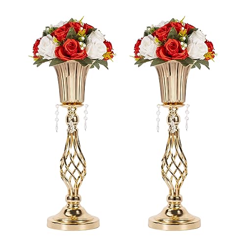 2 Stück hochwertige Luxusvasen, 51 cm hoher Blumenständer aus Gold, Straßenführung, Metall-Blumenständer für Hochzeitsempfang, Hochzeitszentrum von LANLONG