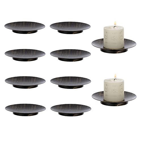 Retro-Eisen-Kerzenhalter-Platten-Satz von 10 schwarzen Kerzenhalter für Tischdekoration Metall Runde Säule Kerze Platten Tafelaufsatz Ornamente für Wohnzimmer Kaffee Esszimmer Tabletop (Black-10pcs) von LANLONG