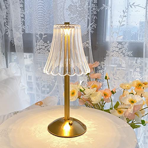 LANMOU Modern Transparent Kristall Nachttischlampe Kabellose, Romantik Aufladbar Tischlampe Gold, LED Touch Dimmbare Tischleuchte Schlafzimmer Dekoration, 1800-mAh-Akku, 3 Farbtemperatur von LANMOU