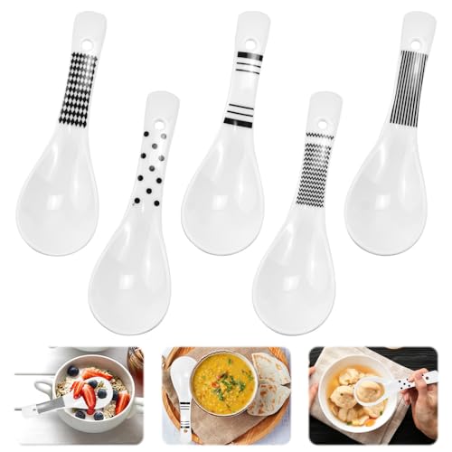 LANSKYLAN 5 Stück Suppenlöffel Keramik Asiatische Reislöffel Porzellan Porzellanlöffel Porzellan Löffel Suppe Chinesische Japanische Ramen Löffel Weiß Keramik Löffel Asia für Müsli Pho Wonton Porridge von LANSKYLAN