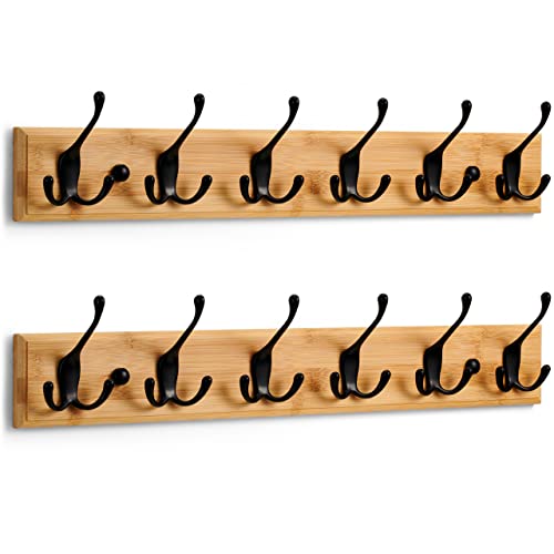 LARHN Garderobenhaken Holz (2 Stück) - Garderobenleiste Holz mit 6 Haken in Schwarz - 59 cm - Kleiderhaken Wand - Wandgarderobe für Flure, Garderoben, Schlafzimmer und Badezimmer von LARHN