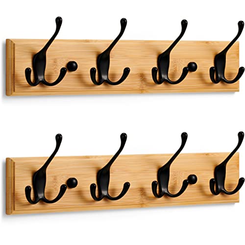 LARHN Garderobenhaken Holz (2 Stück) - Garderobenleiste Holz mit 4 Haken in Schwarz - 42 cm - Kleiderhaken Wand - Wandgarderobe für Flure, Garderoben, Schlafzimmer und Badezimmer von LARHN