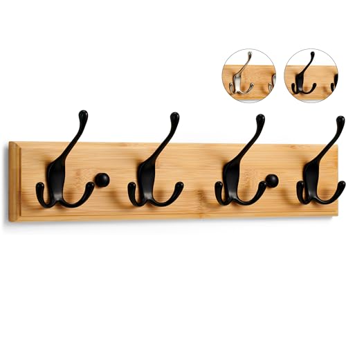 LARHN Garderobenhaken Holz - Garderobenleiste Holz mit 4 Haken in Schwarz - 42 cm - Kleiderhaken Wand - Wandgarderobe für Flure, Garderoben, Schlafzimmer und Badezimmer von LARHN
