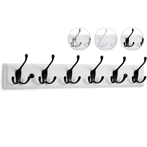 LARHN Garderobenhaken Weiß - Garderobenleiste Weiß mit 6 Haken in Schwarz - 59 cm - Kleiderhaken Wand - Wandgarderobe für Flure, Garderoben, Schlafzimmer und Badezimmer von LARHN