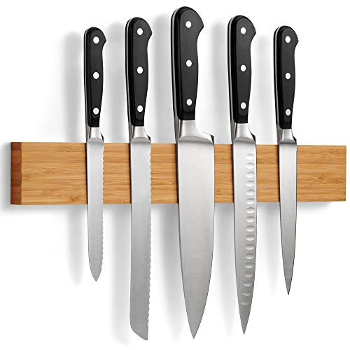 LARHN Magnetleiste Messer aus Bambus mit Extra Starkem Magnet - 40cm - Messerhalter Magnetisch Holz für Utensilien und Werkzeuge von LARHN