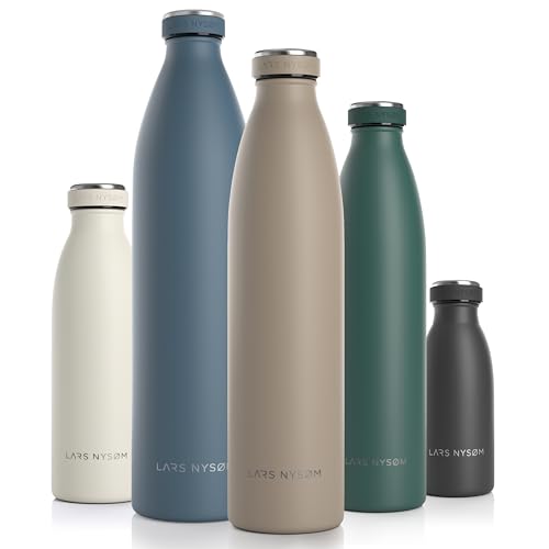 LARS NYSØM Edelstahl Trinkflasche 350ml, 500ml, 750ml, 1L, 1 5 liter | BPA-Frei Thermosflasche Kohlensäure geeignet | Auslaufsichere Wasserflasche für Sport, Outdoor, Schule (Greige, 1000ml) von LARS NYSØM