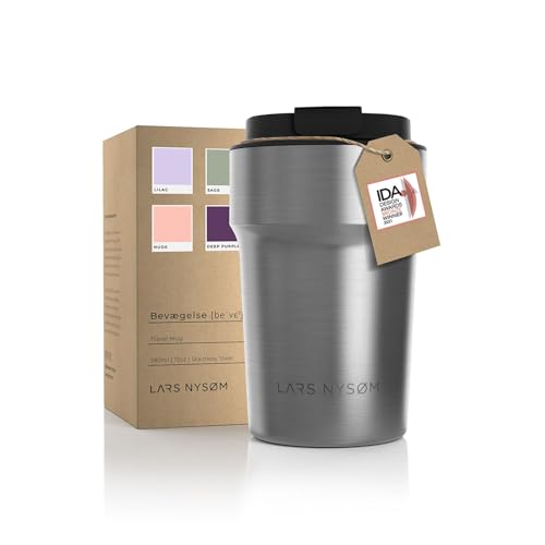 LARS NYSØM Thermo Kaffeebecher-to-go 380ml | BPA-freier Travel Mug 0.38 Liter mit Isolierung | Auslaufsicherer Edelstahl Thermobecher für Kaffee und Tee unterwegs | Teebecher (Steel, 380ml) von LARS NYSØM