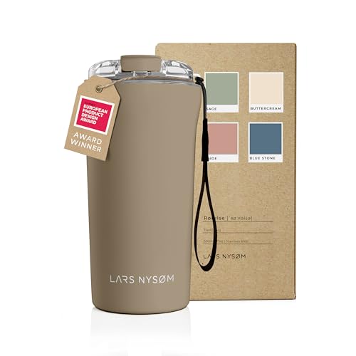 LARS NYSØM Thermo Kaffeebecher-to-go mit Trageschlaufe & Tritan Deckel | BPA-freier Travel Mug 0,5 Liter mit Isolierung | Auslaufsicherer Edelstahl Thermobecher für Café & Tee (Greige, 500ml) von LARS NYSØM