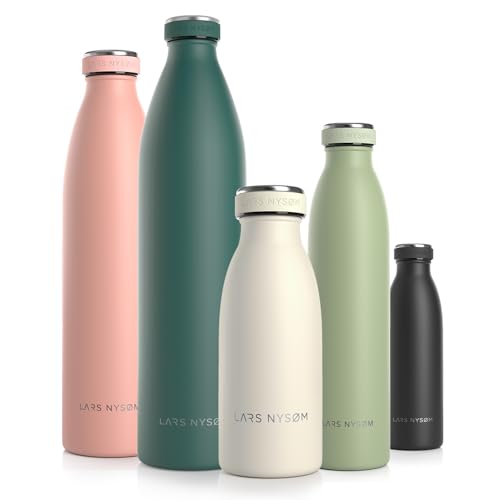 LARS NYSØM Edelstahl Trinkflasche 350ml, 500ml, 750ml, 1L, 1 5 liter | BPA-Frei Thermosflasche Kohlensäure geeignet | Auslaufsichere Wasserflasche für Sport, Outdoor, Schule (Buttercream, 350ml) von LARS NYSØM