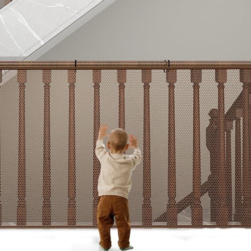 Kinder Sicherheitsnetz 450Lx90H cm Baby Balkon Geländer Treppenhaus Sicherheitsnetz Erhöhtes Langlebiger Treppengeländer Zaun Mesh-Schutznetz (Braun) von LAT LEE AND TOWN