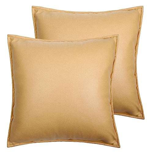 LAT 2 Set Kunstleder Kissenbezug 40x40cm Dekorative Überwurf-Kissenbezüge, Wasserdicht, Langlebig, Kissenhülle für Sofa, Couch, Bett, Stuhl, Autositz (Yellow) von LAT LEE AND TOWN