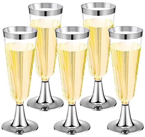 LATERN 30 Stück Champagnerflöten aus Kunststoff, 150ml Silber Champagnergläser Wiederverwendbarer Stiel Party Weinbecher für Garten Hochzeitstag Dusche Parteien (5,5 x 16,5cm) von LATERN