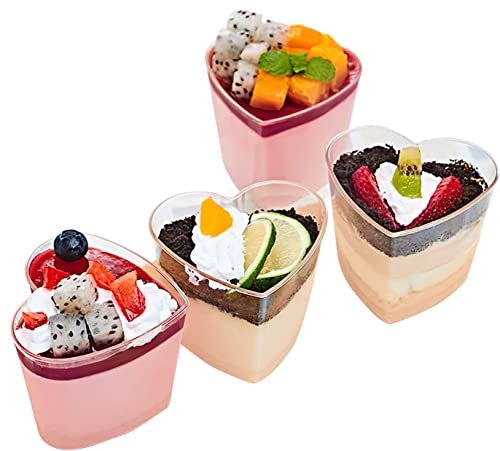 LATERN 50 Stück Dessertbecher aus Kunststoff, 150ml Dessertbecher in Herzform Klarer Parfait Vorspeisenbecher Wiederverwendbare Servierschüssel für Dessert Pudding Mousse Party (7,3 x 6cm) von LATERN