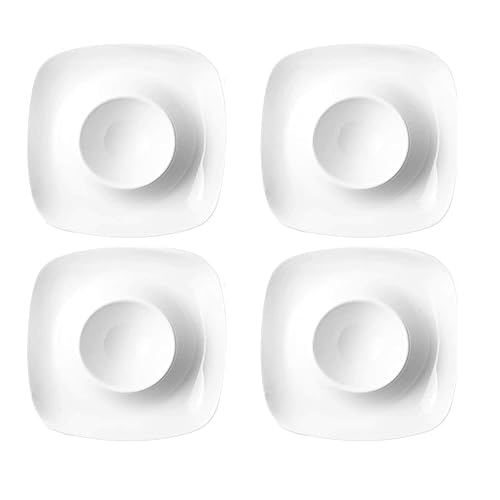LATRAT Keramik-Eierbecher, Eierbecher weiß, Mit Ablage Eierständer Egg Cup, Geeignet für Küche Esszimmer （9.5 * 9.5 * 3 quadratische Form） (Weiß 4 Stück) von LATRAT