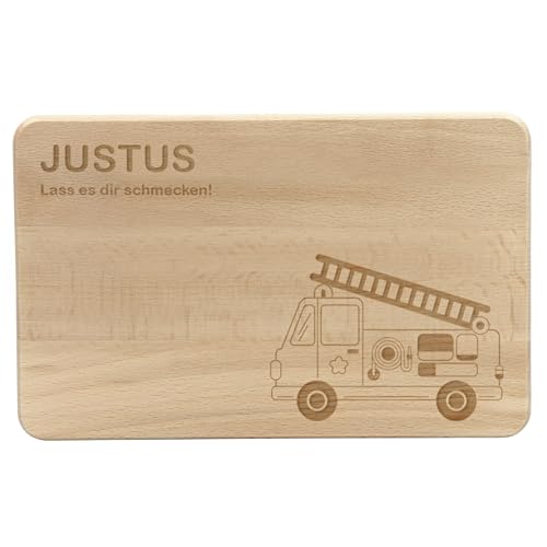 LAUBLUST Frühstücksbrettchen Kinder - Personalisiert mit Gravur - Feuerwehrauto - Geschenk Brettchen 24x15cm, Holz FSC® von LAUBLUST