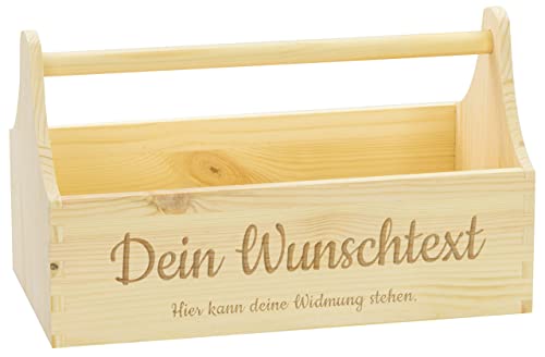 LAUBLUST Geschenkkorb Holz Personalisiert - Präsentkorb mit Wunsch-Gravur - 6 Schriftarten - ca. 34x18x20cm, Natur von LAUBLUST