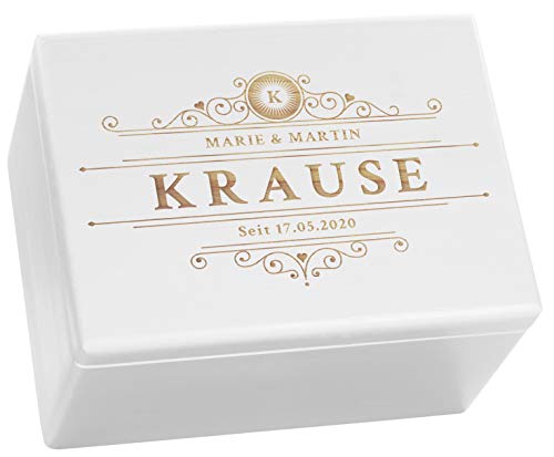 LAUBLUST Holzkiste Personalisiert zur Hochzeit - ca. 40x30x24cm, Weiß, Ranken Gravur | Erinnerungsbox & Geschenkkiste von LAUBLUST