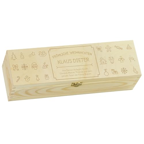 LAUBLUST Weinbox aus Holz für eine Flasche - Weinkiste als Geschenkbox personalisiert mit Gravur | Icons Motiv - ca. 36x11x10cm | Holzkiste für Weinflasche | Geschenkverpackung, Metall Verschluss von LAUBLUST