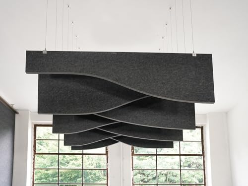 LAUTLOZ Akustik Deckenelement baffelz Waves mit Odenwald-Deckenträger anthrazit 100x50x2,5cm von LAUTLOZ