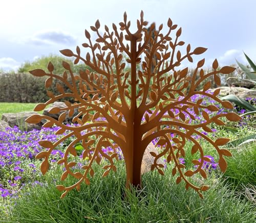 LB H&F Gartenstecker LEBENSBAUM 2tlg. 3D Baum 40x38cm zum stecken Gartendeko Deko Dekoration aus 2 Steckelementen Metall Rost Edelrost von LB H&F