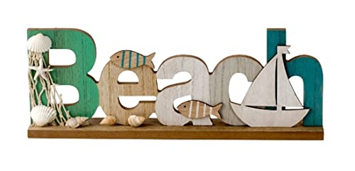 LB H&F Schriftzug Beach zum hinstellen Buchstaben Holz Natur Maritim 30 cm Gross (Beach) von LB H&F