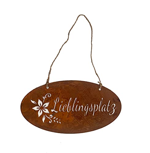 LB H&F Türschild LIEBLINGSPLATZ Rost Schild 38x20 cm Garten-Deko Rost Rostdeko Wandbild Schriftzug Wanddeko (Lieblingsplatz XL) von LB H&F