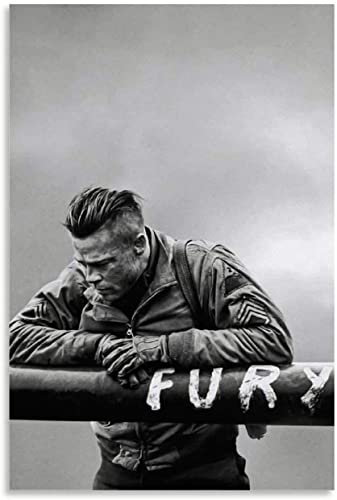 LBMED GemäLde Auf Leinwand Filmplakat Fury Brad Pitt Leinwand für Veranda-Dekor Wandkunst Malerei Poster Druckt Bilder 23.6"x35.4"(60x90cm) Kein Rahmen von LBMED