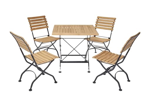LC Garden Wimbledon Dining Set Esstisch + Gartenstühle aus FSC-zertifiziertem Teakholz mit Stahlgestell in schwarz, klappbares Gartenset mit klassischen Design, Biergartenset aus Teak (Dining Set II) von LC Garden