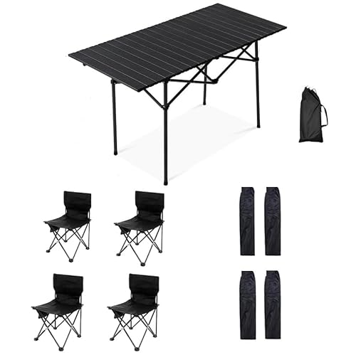 LCBDYLR Outdoor-Campingstuhl, Picknicktisch und Stuhl-Set, faltbar und leicht zu tragen, perfekt für Camping, Outdoor-Überleben, Reisen, Garten, 120 x 57 x 67 cm, schwarzer Tisch + 4 Stühle von LCBDYLR