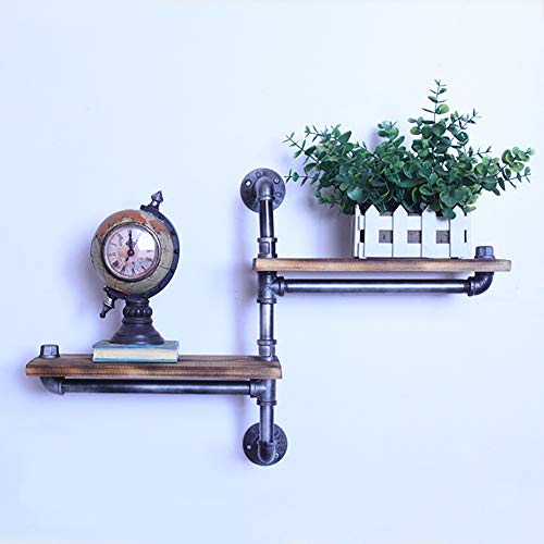 LCYFBE Regal 2-Level Retro Industrial Wall Dekoration Rustic Iron Wood und formable Eiserne Rohre Wall-Mounted Rack, Heavy Duty Punk Style Storage Organizer von LCYFBE