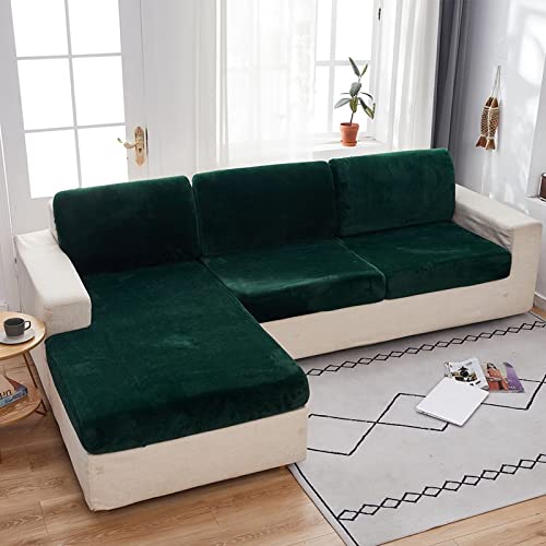 LCYFBE Sofa Sitzkissenbezug,Sofakissen-Schonbezüge Ersatz, Chaiselongue, Elastische Couchüberzüge,weicher Möbelschutz，Maschinenwaschbar mit elastischem Boden（Dunkelgrün，1-Sitzer） von LCYFBE