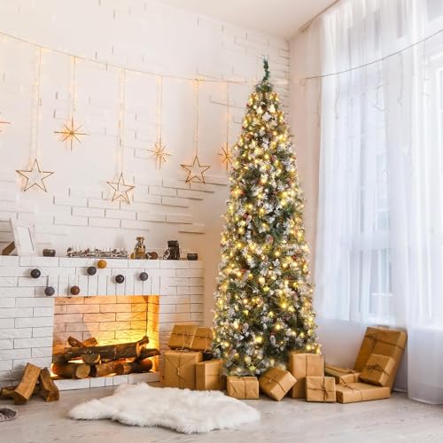 LEADZM 270cm Künstlicher Weihnachtsbaum mit Beleuchtung 460 LED, Tannenbaum künstlich mit Metallständer, Christbaum, für Zuhause, Büro, Geschäfte und Hotels (270cm 1298 Spitzen, Grün mit 460 LEDs) von LEADZM