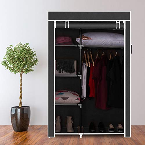 LEADZM Kleiderschrank, Faltschrank Stoffschrank Faltbare Garderobe Canvas mit Reißverschluss, Fächern, für Schlafzimmer, Wohnzimmer (Schwarz, 105 x 45 x 160 cm) von LEADZM