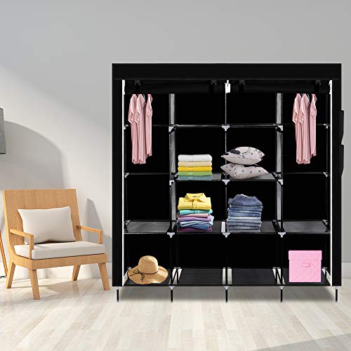 LEADZM Kleiderschrank, Faltschrank Stoffschrank Faltbare Garderobe Canvas mit Reißverschluss, Fächern, für Schlafzimmer, Wohnzimmer (Schwarz, 170 x 45 x 180 cm) von LEADZM