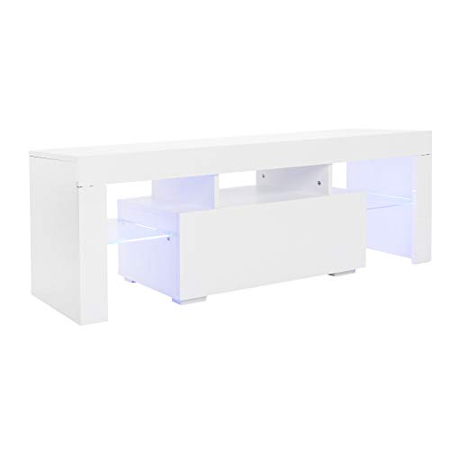 LEADZM LED TV Schrank, Fernsehschrank mit Stauraum 130 x 35 x 45 cm, Tv Board, Tv kommode aus Glas, geeignet für Wohn oder Schlafzimmer (Weiß) von LEADZM
