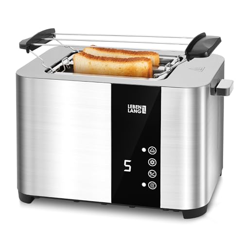 LEBENLANG Edelstahl Toaster mit Brötchenaufsatz 2 Scheiben - Touchscreen LED Display & 7 Stufen I 850W 2er Toster mit Display I Für Küche Haushalt & Camping Campingtoaster I Bread Toasters von LEBENLANG