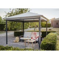 Solar-Pavillon Lina mit LED-Beleuchtung und Gittergewebe-Rollos lichtgrau 300 x 300 x 261 cm (l x b x h) - Leco von LECO